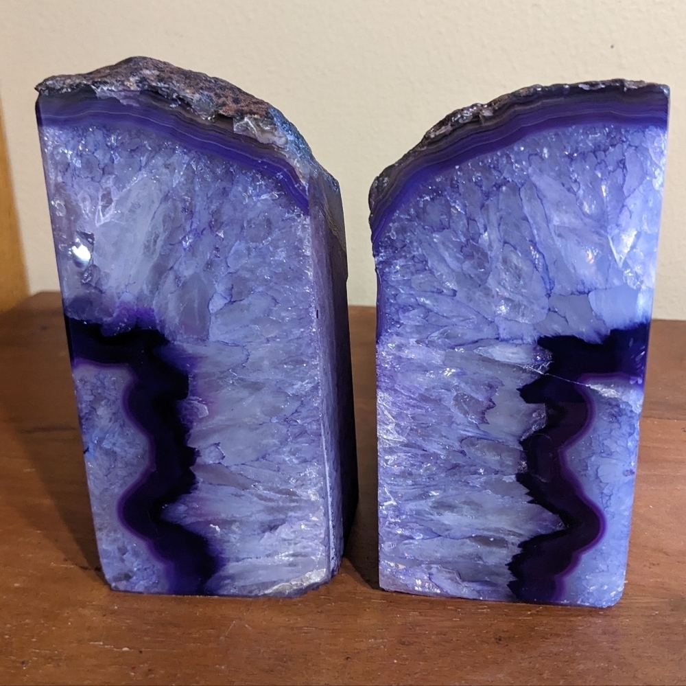 Purple Agate Geode Sections Bookends 2pcs, Large w/ Lots of Sparkly Druzy! - Picture 9 of 13